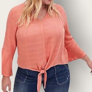 Torrid Coral Textured Tie Front Top Blouse Plus Spring Easter sz  1X